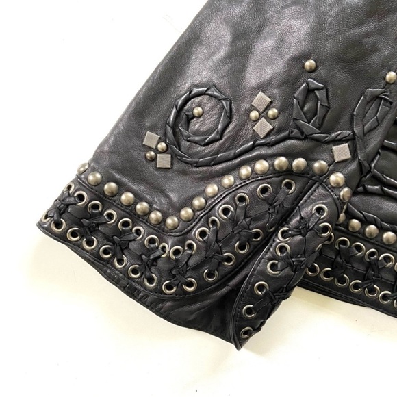 Double D Ranch Black Genuine Leather Beaded Studded Open Bolero Jacket - Picture 6 of 11